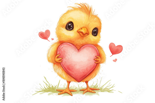 Cute Baby Chick Valentine Theme Vector Illustration Isolated on Transparent Background PNG 