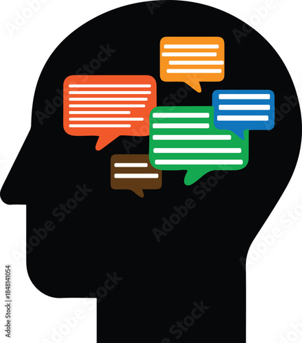 Digital Detox Concept Human Head Silhouette With Floating Muted Notifications