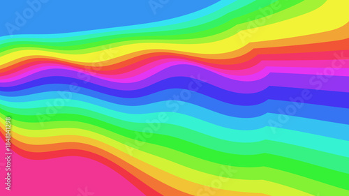 Neon Rainbow Flow: Bright Abstract Wavy Background with Vivid Multicolored Stripes for Modern Design