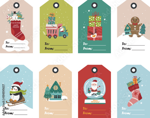 Collection of Christmas tags for gift labels. Perfect for baby shops, product packaging.