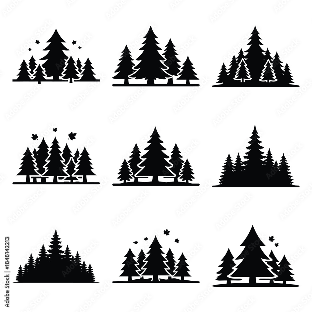 Obraz premium autumn forest silhouette icon set