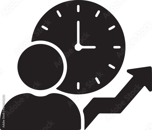 Time Management and Productivity Growth Icon with User, Clock, and Upward Arrow