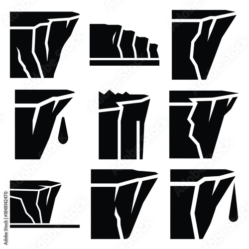 cliff edge silhouette icon set