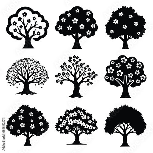 cherry blossom tree icon set