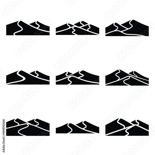 desert dunes silhouette icon set