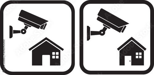 Black and white icons for home security system and property protection surveillance