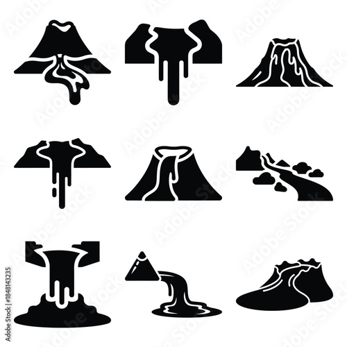 lava flow silhouette icon set