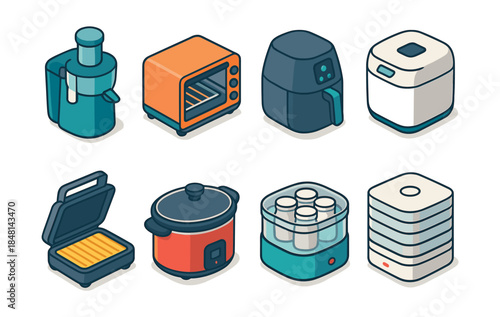 Kitchen appliances flat isometric icons set
