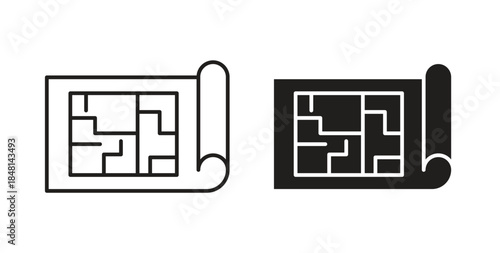 Architecture plan icon vector Illustration and outline Icons. vector silhouette.