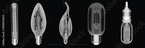 Realistic vintage light bulb vector set. Retro Edison filament lamps