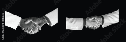 Business handshake vector set. White silhouette agreement on black