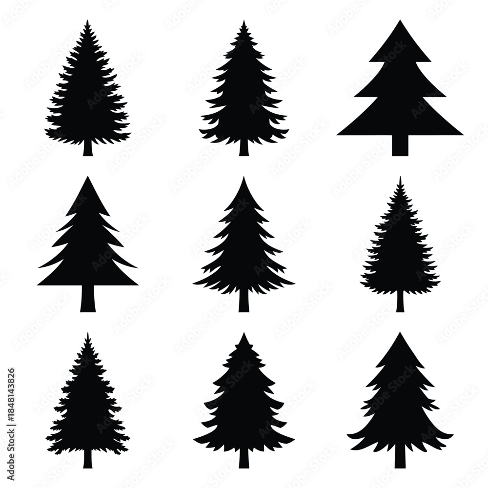 Obraz premium pine tree silhouette icon set