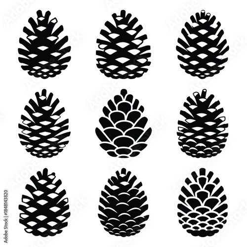 pine cone silhouette icon set