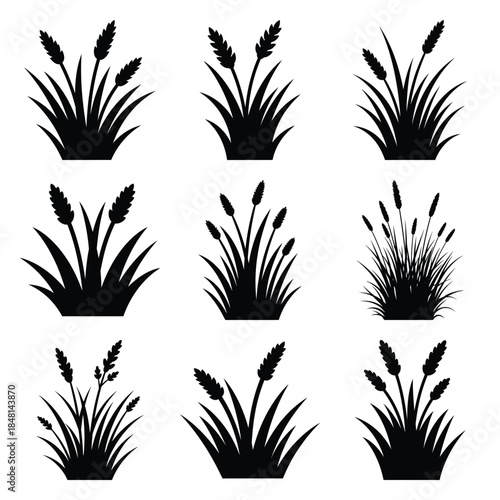 prairie grass silhouette icon set