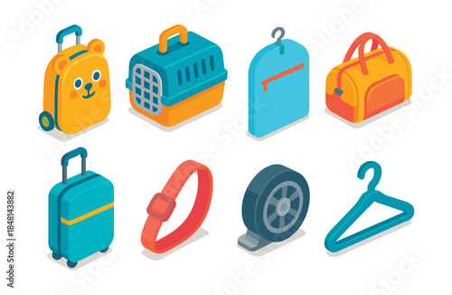 Travel and personal items isometric illustrations set