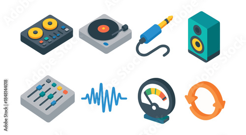 Music and audio isometric icons set