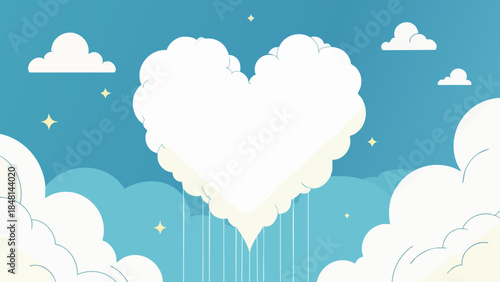 Heart Shaped Cloud in a Sunny Blue Sky Vector Illustration