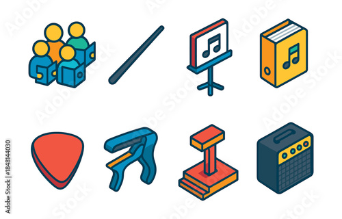 Music and musical equipment flat icons set