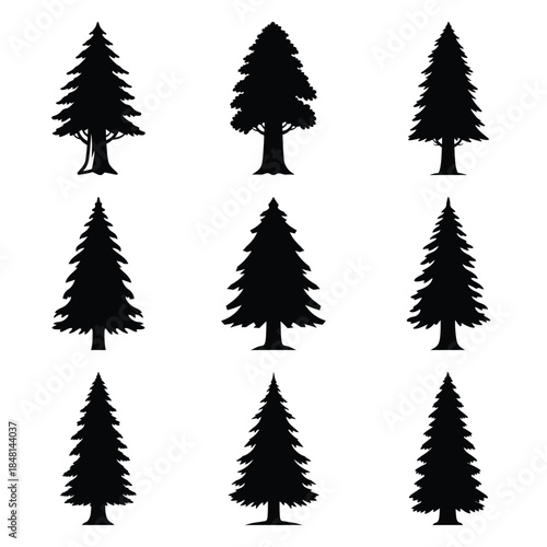 redwood tree silhouette icon set