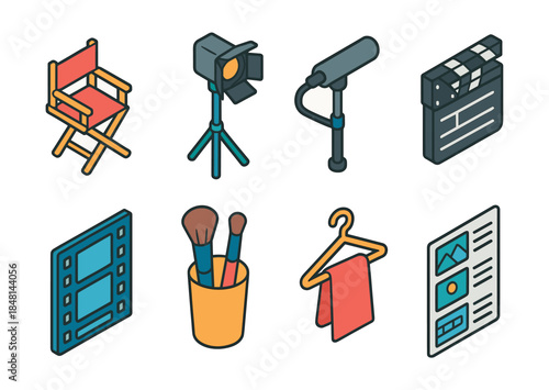 Filmmaking and video production isometric icons set