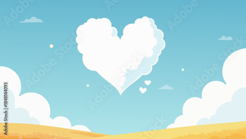 Heart Shaped Cloud in Blue Sky Vector Illustration