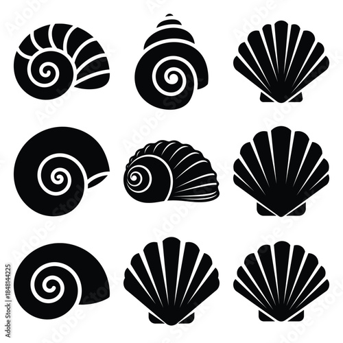 seashell silhouette simple icon set