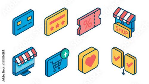 E-commerce and Shopping Isometric Icons Set