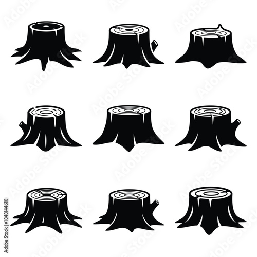 tree stump silhouette icon set