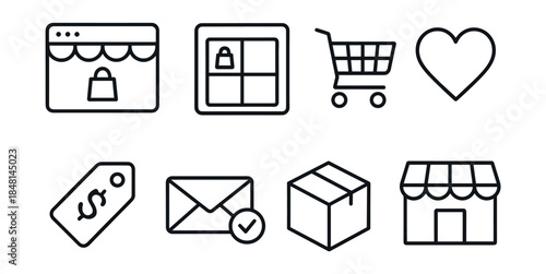 Online shopping and e-commerce line icons set