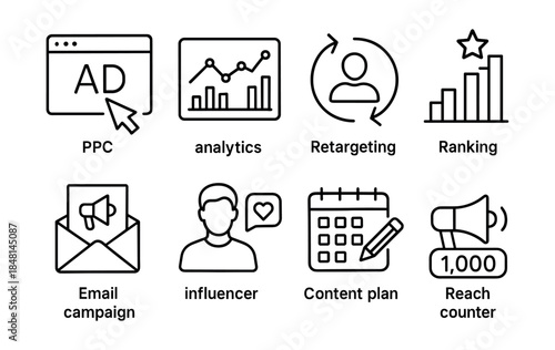 Digital marketing line icons set