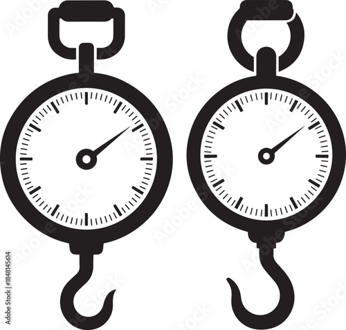 Black and white icons of two different spring scales for weighing objects