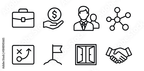 Business and networking line icons set