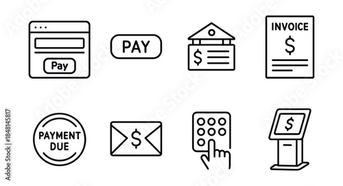 Payment and billing line icons set