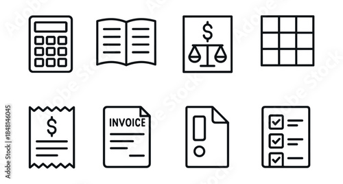 Business and administration line icons set