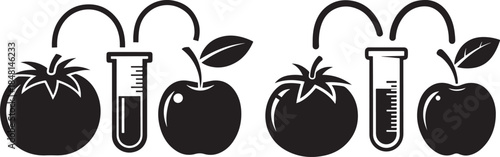 Genetic engineering illustration showing interaction between tomato and apple in a test tube
