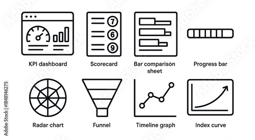 Business Data Analysis Line Icons Set