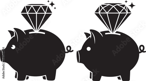 Piggy bank icon with a diamond representing valuable investment and wealth accumulation