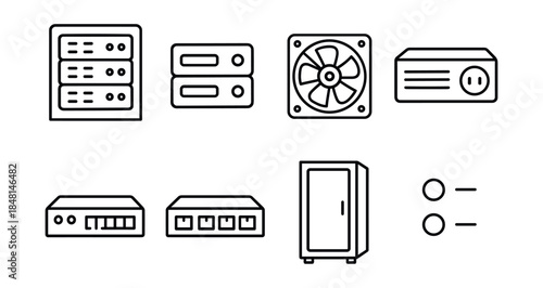 Computer Hardware and Networking Line Icons Set