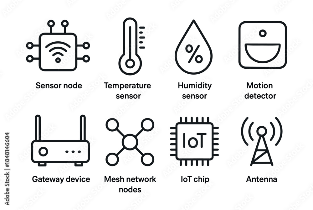 Fototapeta premium Internet of Things (IoT) components line icons set