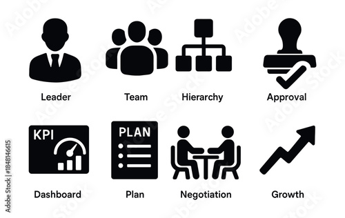 Business and corporate black and white icon set