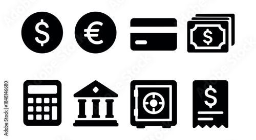 Financial monochrome icons set