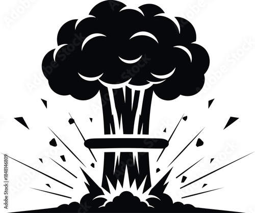 Black mushroom cloud explosion with debris bomb blast
