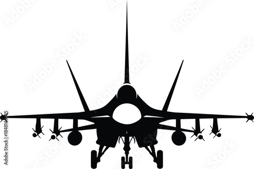 Black silhouette of a fighter jet with missiles airplane 1