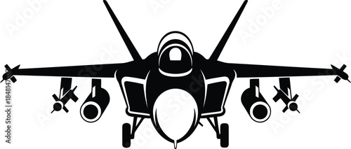 Black silhouette of a fighter jet with missiles airplane