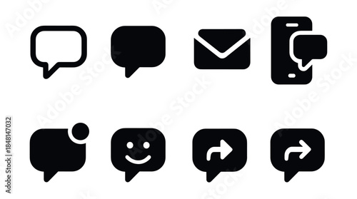 Communication and messaging black icons set