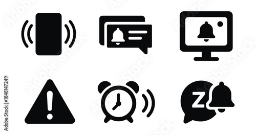 Notification icons set in minimalist flat design