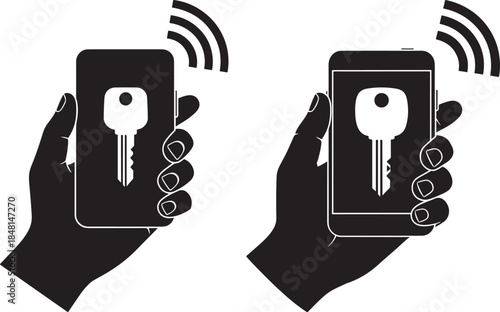 Smartphone used as a digital key with a wireless communication signal