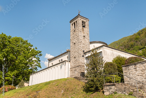 View of the Montedato Church situated in Lavertezzo Piano, near Riazzino, in the canton of Ticino, Switzerland.