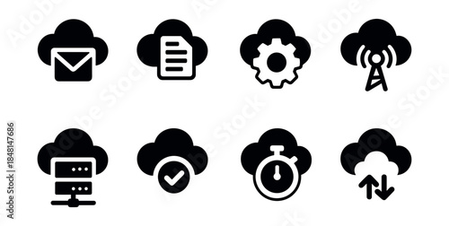 Cloud Technology Silhouette Icons Set