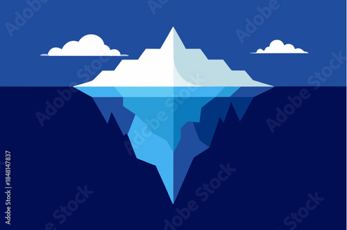 Iceberg floating in the ocean with clouds in the sky